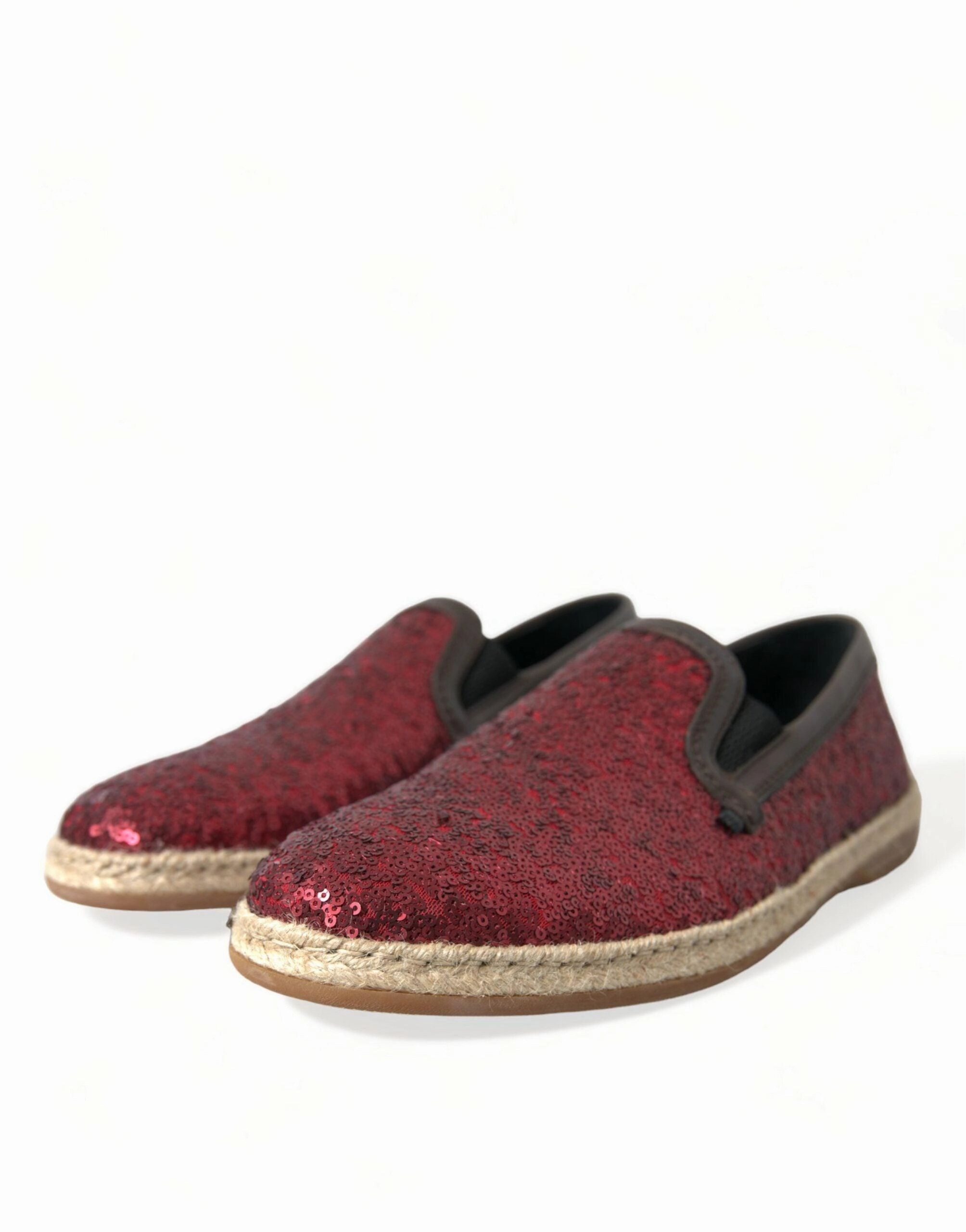 Dolce & Gabbana Red Sequined Loafers Slippers Men Shoes Huge Fuzzy Slippers
