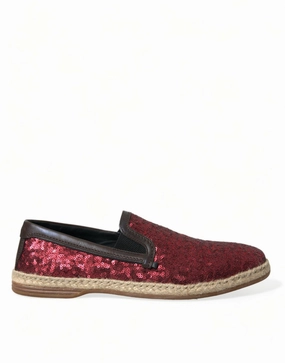 Dolce & Gabbana Red Sequined Loafers Slippers Men Shoes Classic Slippers