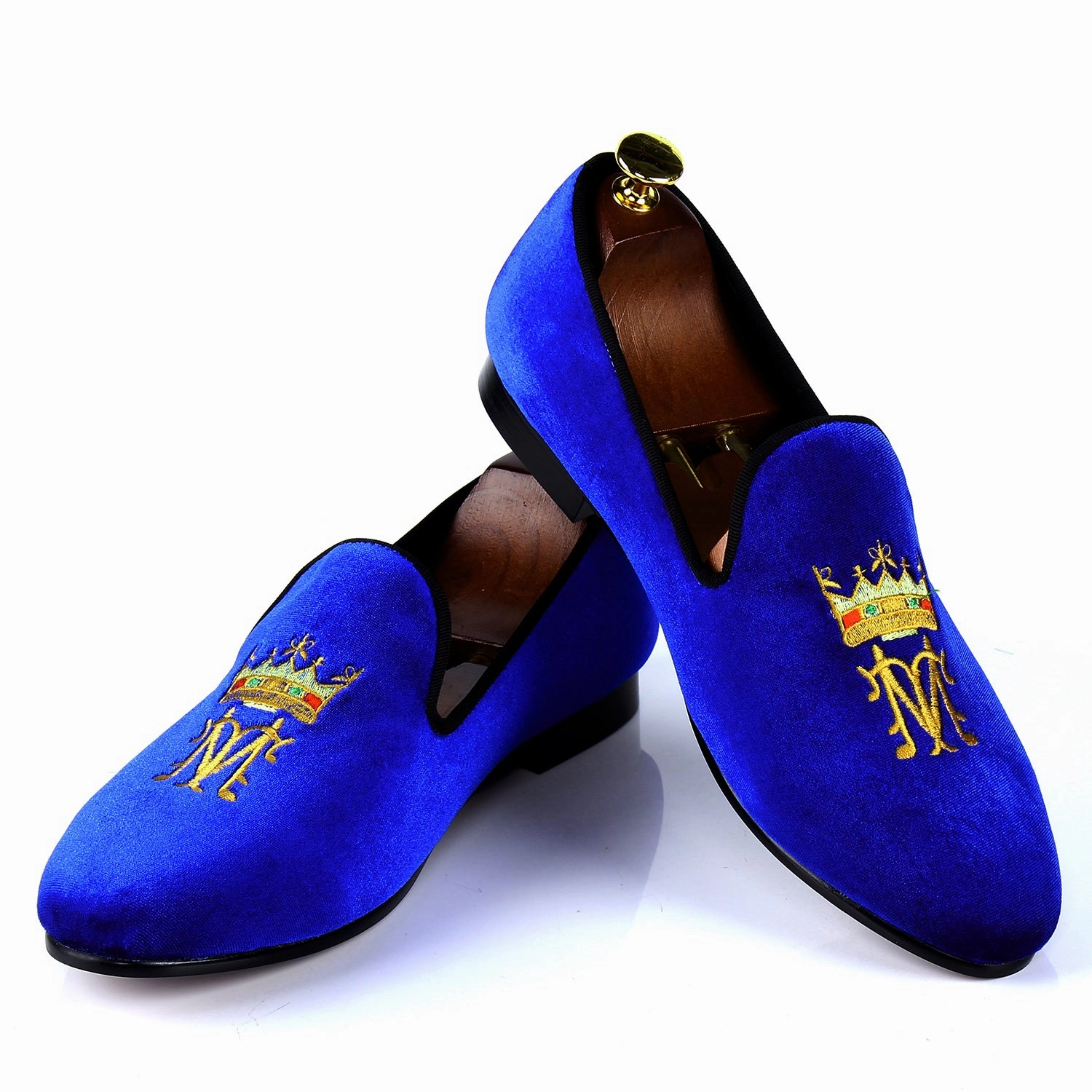 Harpelunde Men Driving Loafer Shoes Blue Velvet Slippers Plastic Princess Slippers