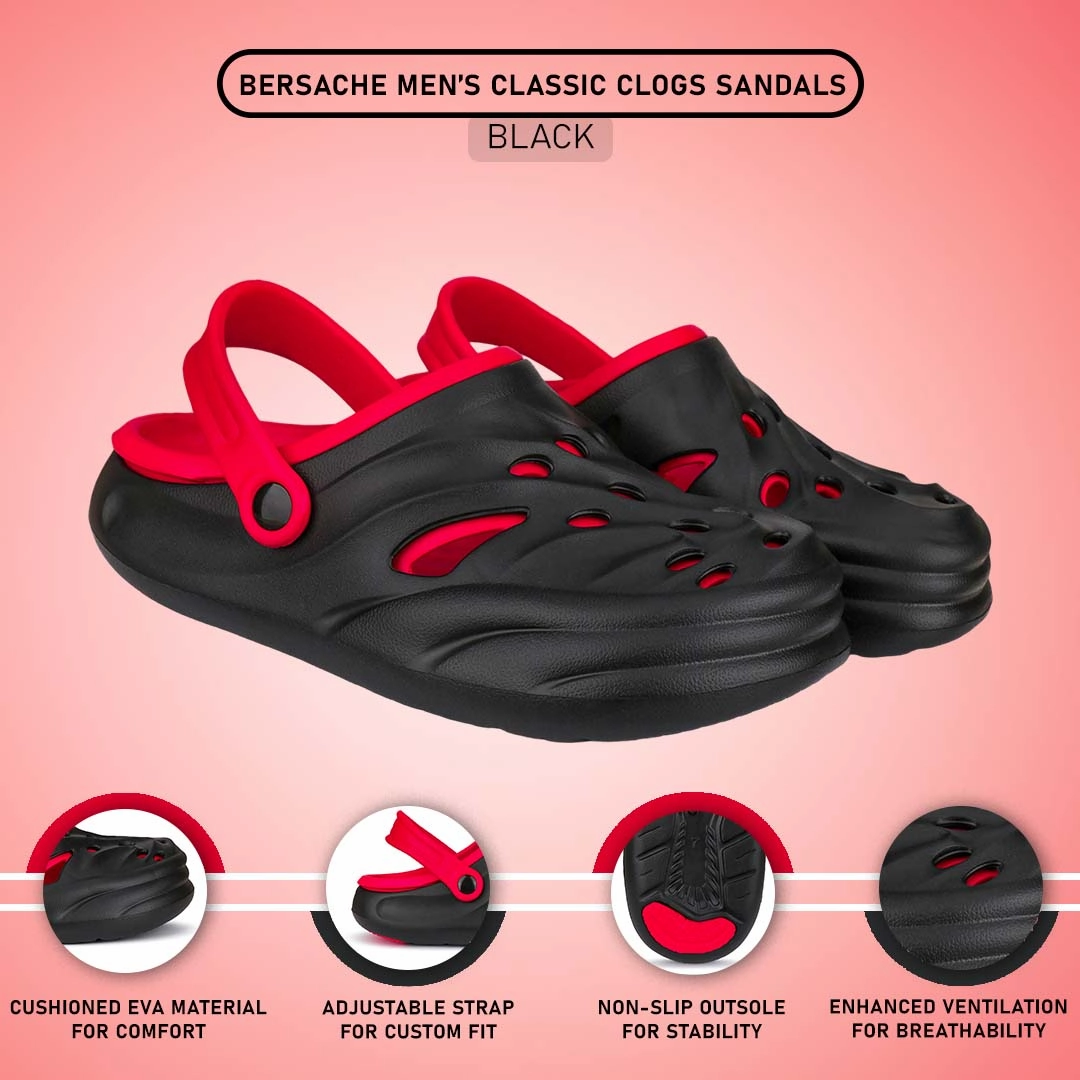 Bersache Extra Soft Classic Casual with  Regular wear with Ultra Soft & Flexibility Technology Clogs for Men's & Boy's 6029-Red Leather Mule Slides