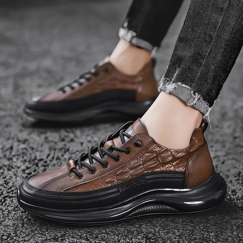Dress Shoes Casual Outfit Crocodile Men Shoes Retro Design Leather Casual Sneakers Summer Platform