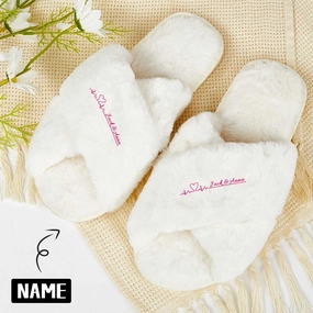 Custom Name Pink Bridesmaid Slippers Fluffy Bridal Slippers Fuzzy Cross Band House Slide Shoes Non Skid Soles For Slippers