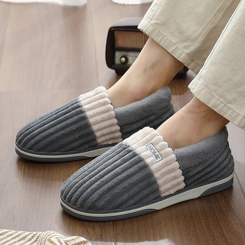Cuzcare Men Back Wrap Slippers Washable Winter Shoes Fuzzy Tall Slippers