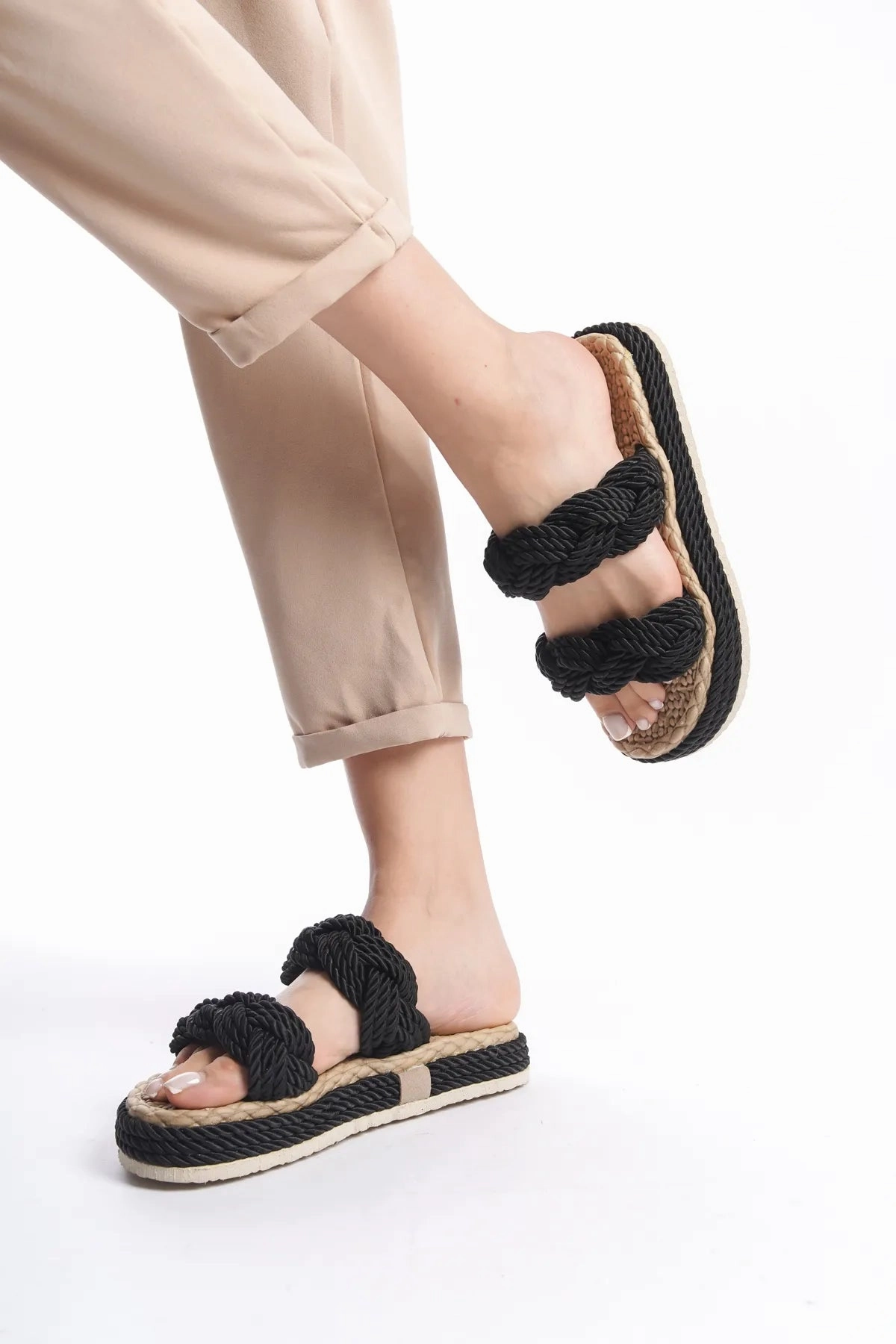 Everlane Slippers NexaNook Women's Rope Drawstring High Sole Straw Slippers