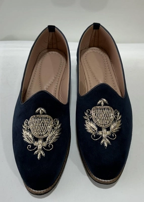 Fabric Loafers DARK NAVY BLUE SUEDE HANDWORK SHOES FOR MEN