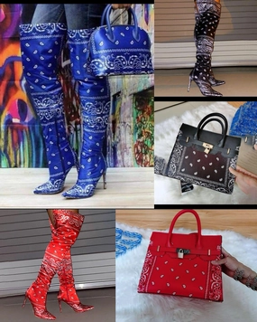 NOTORIOUS - OG PRETTY! BAG & THIGH BOOTS SET - Bandana Sandals High-heeled Slides Fashion Luxury Bags Purses Purse Set Woman Shoes High Heels Sexy T.j. Slippers