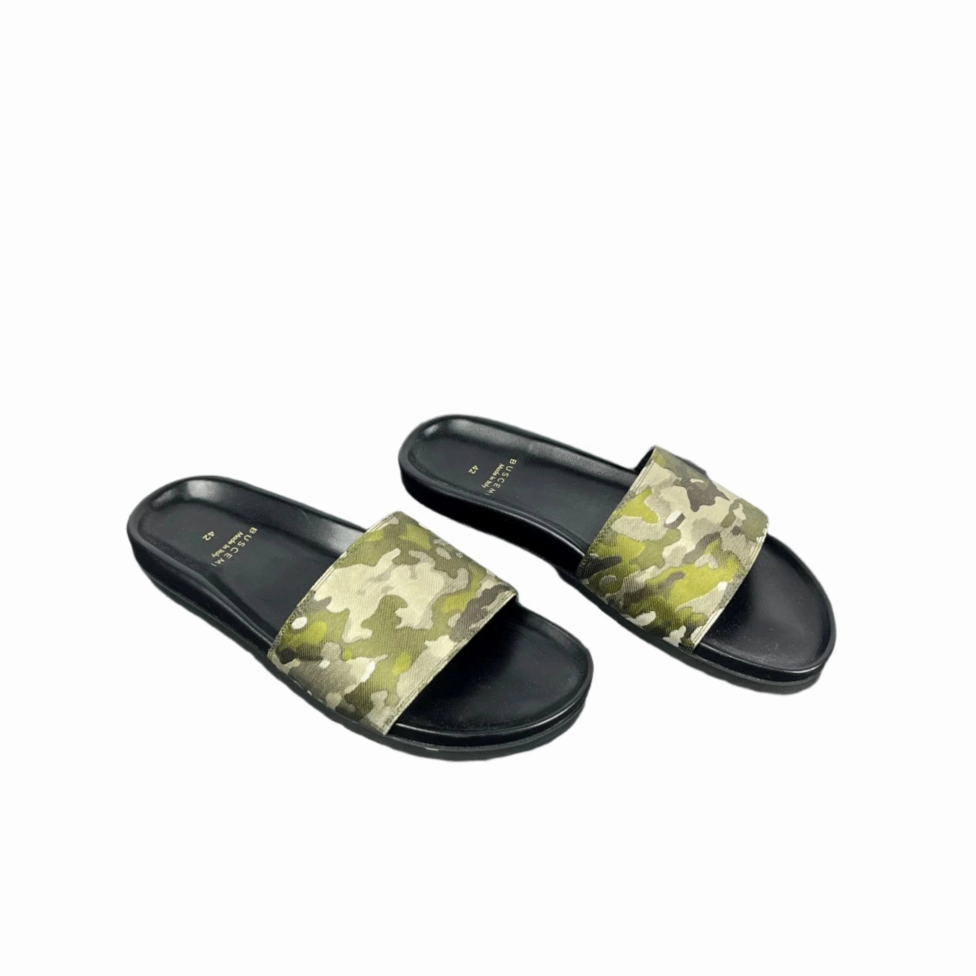 Buscemi Mens Slide Jacquard Camou Leather Sandals Cow Slippers