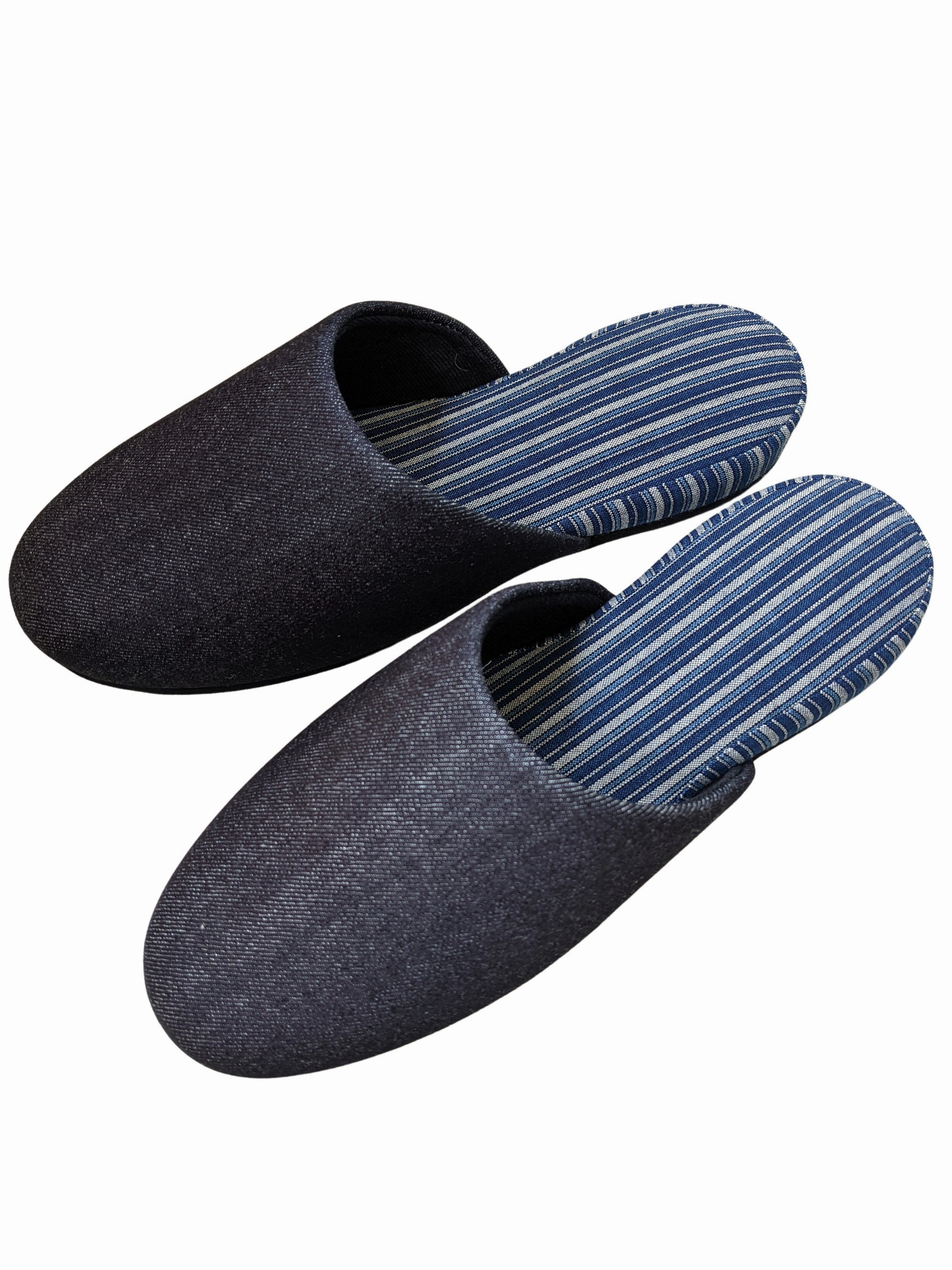 Maurices Slippers Denim Stripe Mix Slippers [Black wool felt sole] (Japan Blue Stripe B) 3 size Medium / Large / XL