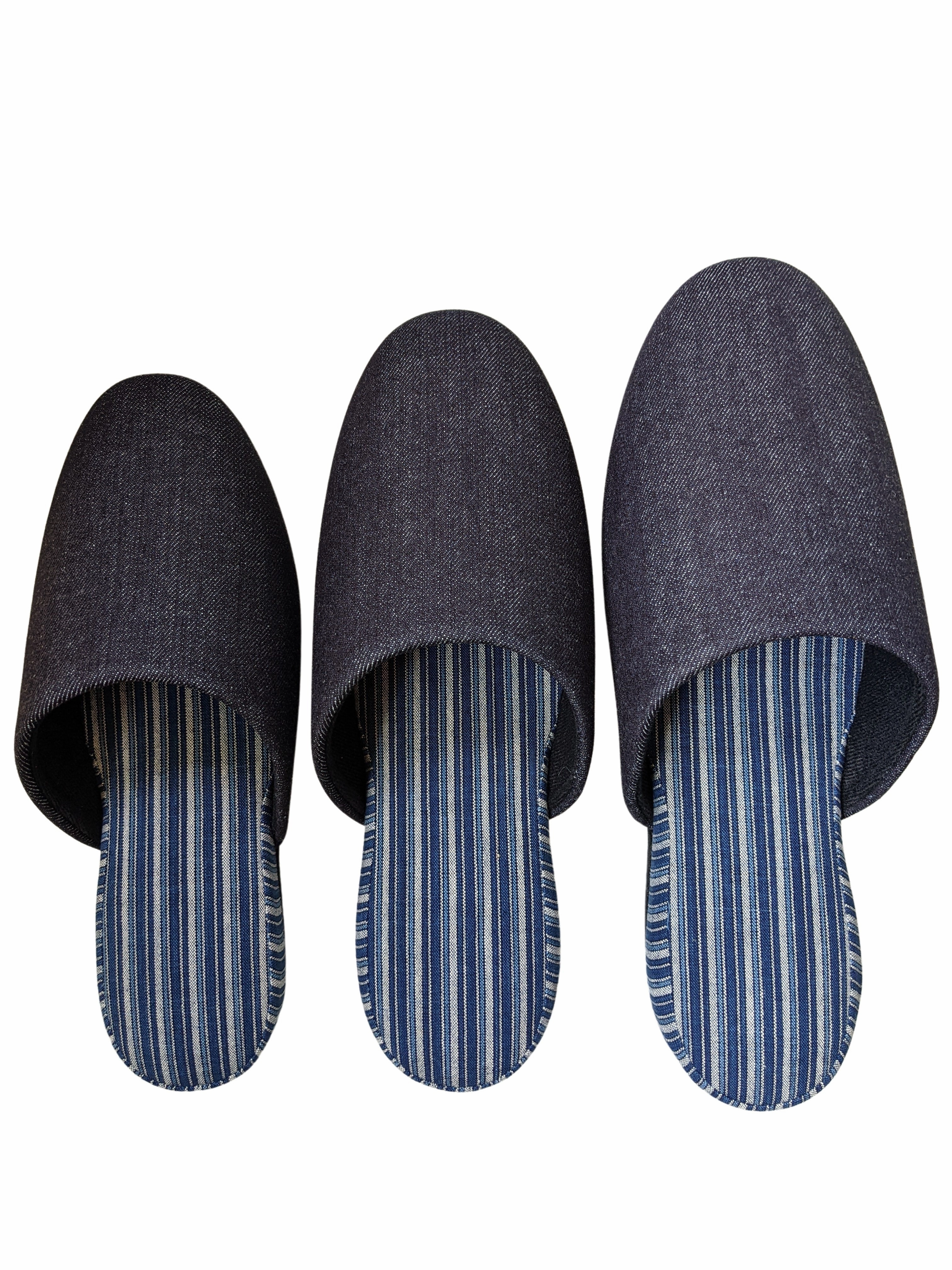 Slippers Asuna Denim Stripe Mix Slippers [Black wool felt sole] (Japan Blue Stripe B) 3 size Medium / Large / XL