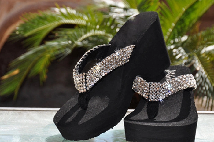 Hook Logo Flip Flops Diamond Diva's by Sparkle Steps: Swarovski Crystal Rhinestone Platform Flip-flop Sandals
