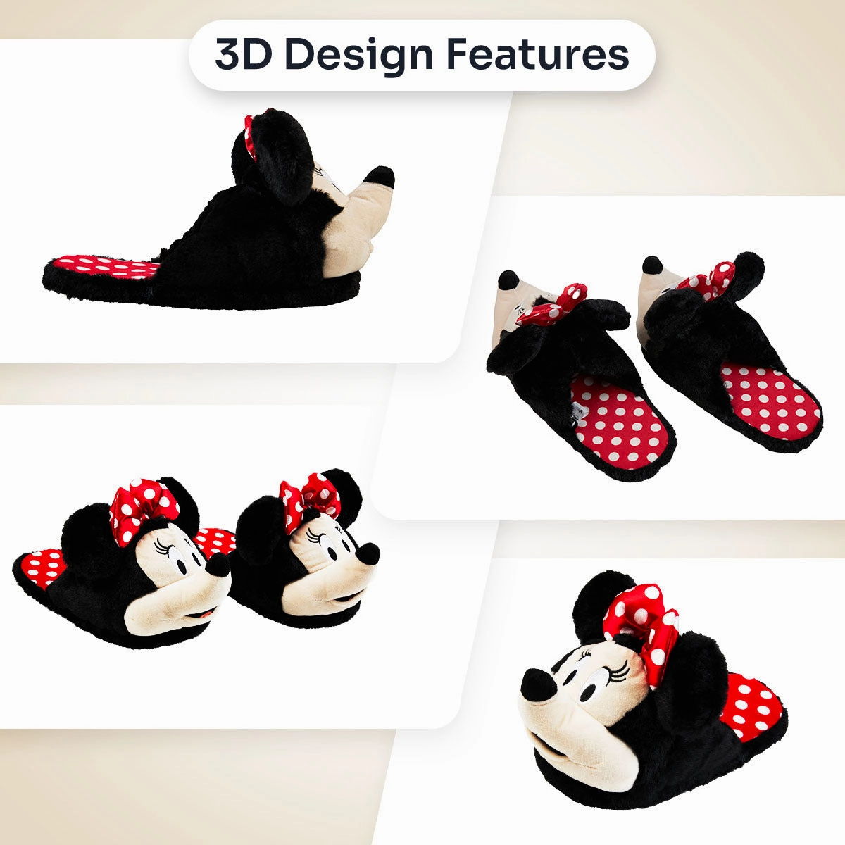 Disney Ladies Slippers,  Fluffy Indoor House Shoes - Minnie Mouse Platform Slide Heels