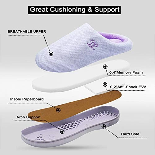 DL Womens-Memory-Foam-Slippers, Slip on House Slippers for Women Indoor Outdoor, Women's Bedroom Slippers Non-Slip Hard Sole, Warm Soft Flannel Lining Woman Slippers Purple, Large US 9-10 Matisse Slippers