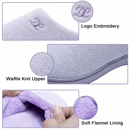 DL Womens-Memory-Foam-Slippers, Slip on House Slippers for Women Indoor Outdoor, Women's Bedroom Slippers Non-Slip Hard Sole, Warm Soft Flannel Lining Woman Slippers Purple, Large US 9-10 Slide Loafer