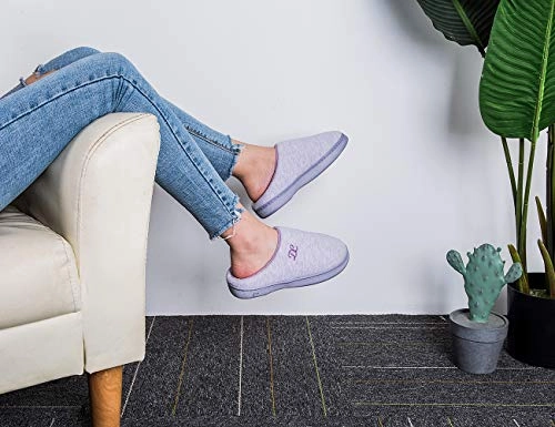 DL Womens-Memory-Foam-Slippers, Slip on House Slippers for Women Indoor Outdoor, Women's Bedroom Slippers Non-Slip Hard Sole, Warm Soft Flannel Lining Woman Slippers Purple, Large US 9-10 Knitted Slippers