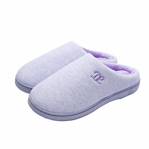 DL Womens-Memory-Foam-Slippers, Slip on House Slippers for Women Indoor Outdoor, Women's Bedroom Slippers Non-Slip Hard Sole, Warm Soft Flannel Lining Woman Slippers Purple, Large US 9-10 Ugg Sherpa Slippers