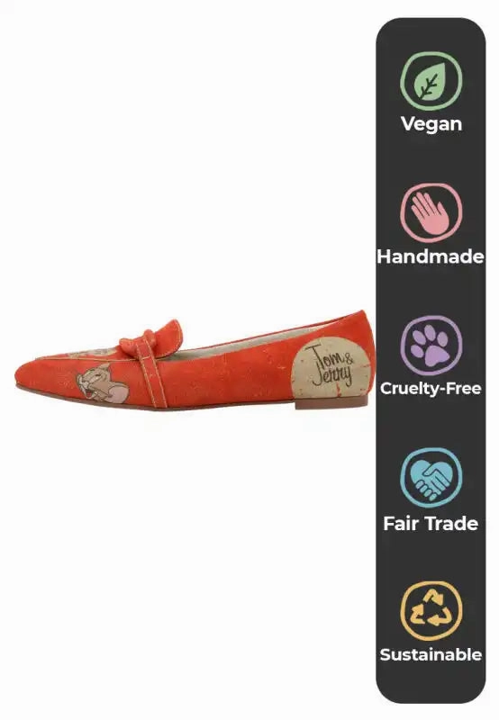 DOGO - Women Vegan Leather Orange Flat Shoes - Warner Bros Tom & Jerry Design Mary Jane Shoes