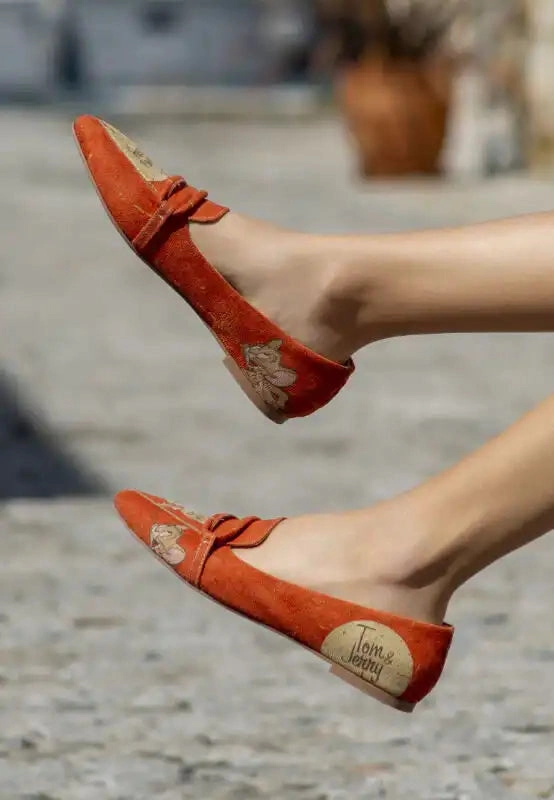 Open Side Flat Shoes DOGO - Women Vegan Leather Orange Flat Shoes - Warner Bros Tom & Jerry Design