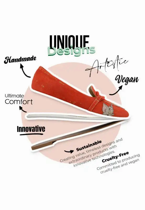 DOGO - Women Vegan Leather Orange Flat Shoes - Warner Bros Tom & Jerry Design Flat Bottom Shoes