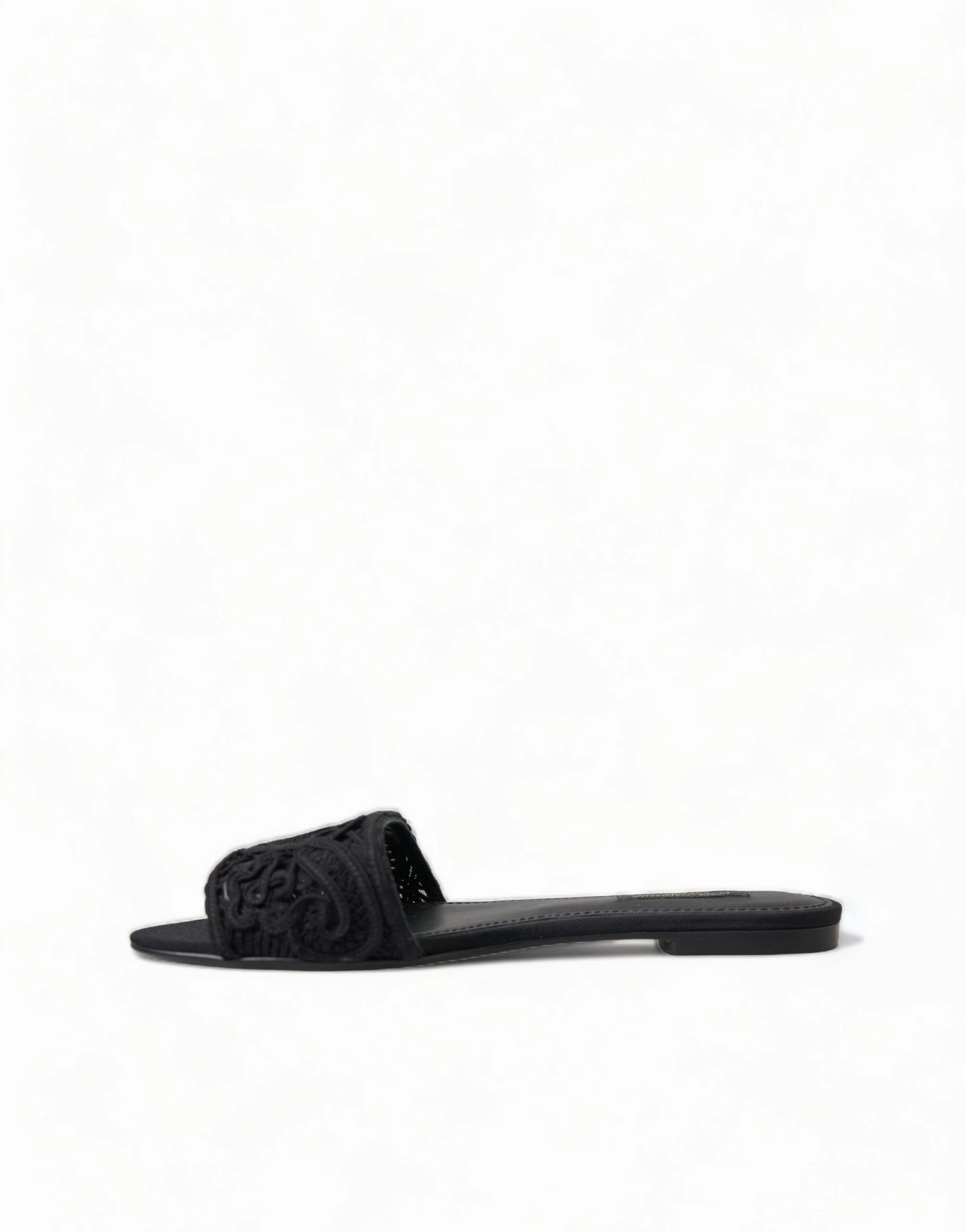 Style Of Flat Shoes Dolce & Gabbana Black Cotton Heart Embroidery Sandals Shoes