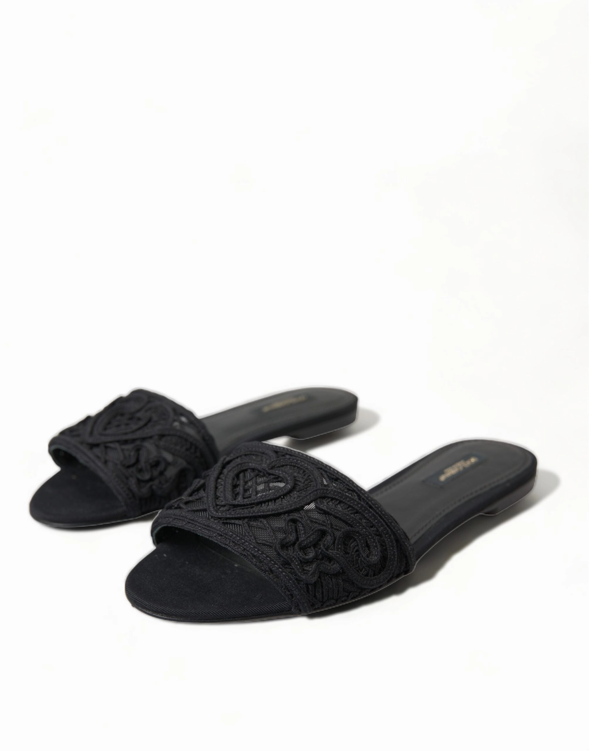 Shoe Pads For Flats Dolce & Gabbana Black Cotton Heart Embroidery Sandals Shoes