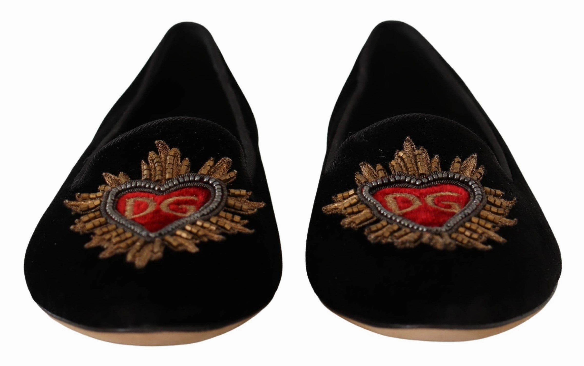 Dolce & Gabbana Black DG Sacred Heart Patch Slip On Flat Shoes Edgy Flat Shoes