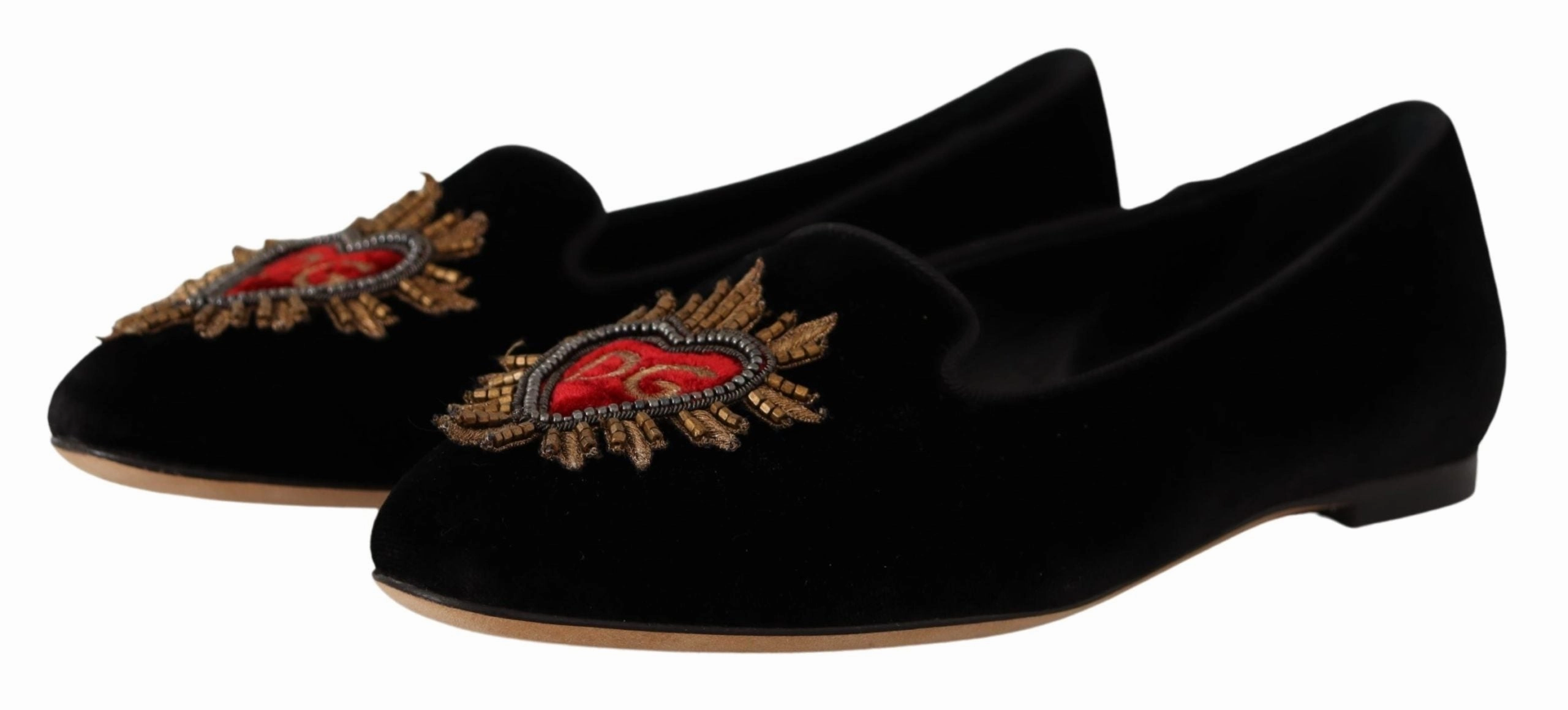 Dolce & Gabbana Black DG Sacred Heart Patch Slip On Flat Shoes Kohls Shoes Flats