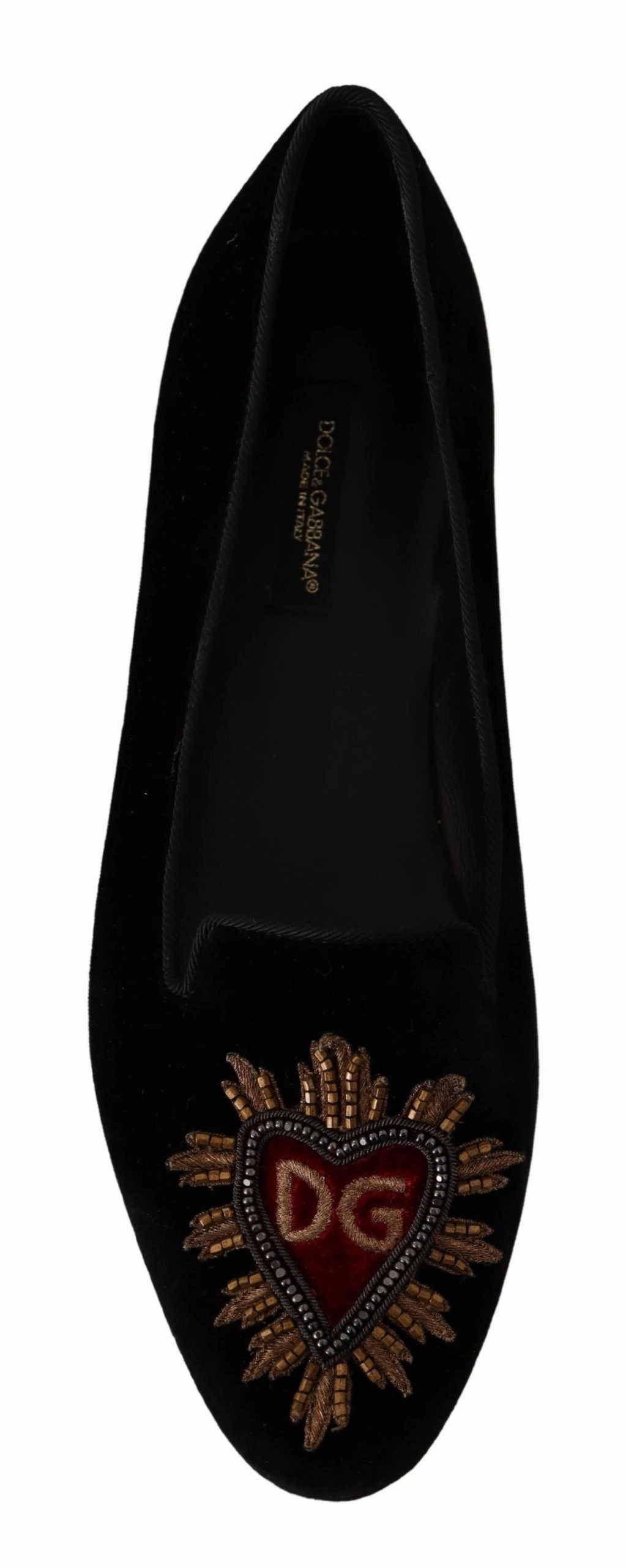Best Travel Shoes For Flat Feet Dolce & Gabbana Black DG Sacred Heart Patch Slip On Flat Shoes
