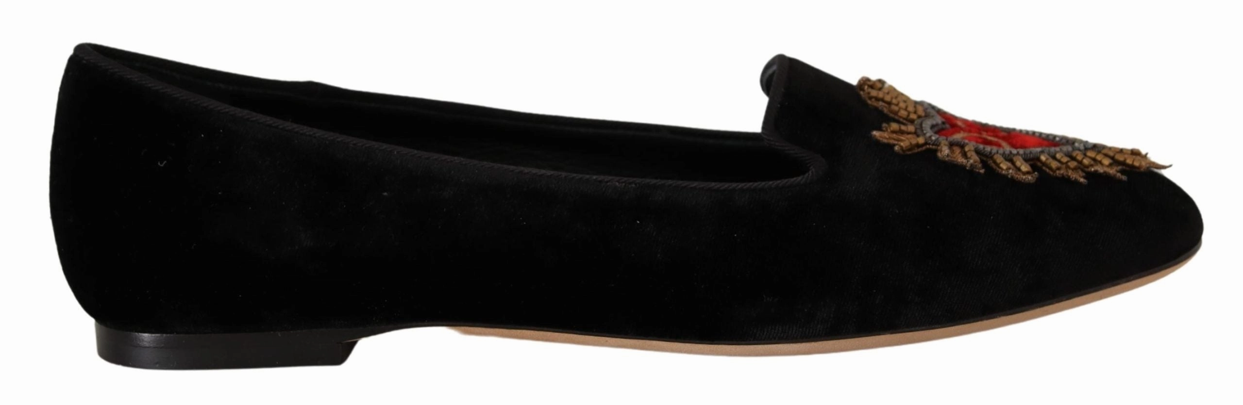 Dolce & Gabbana Black DG Sacred Heart Patch Slip On Flat Shoes Frame Flat Shoes