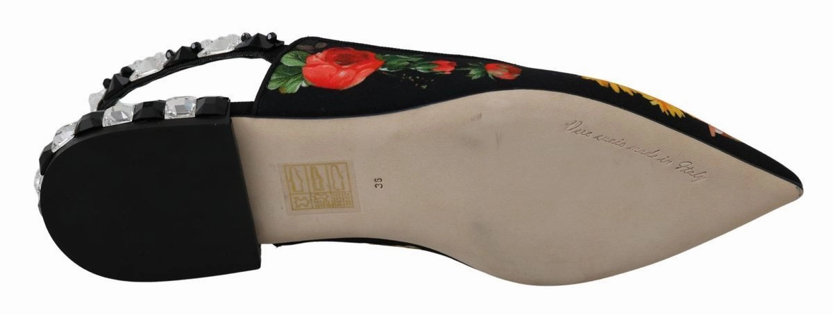 Tuxedo Flats Shoes Dolce & Gabbana Black Floral Crystal Slingbacks Flats Shoes