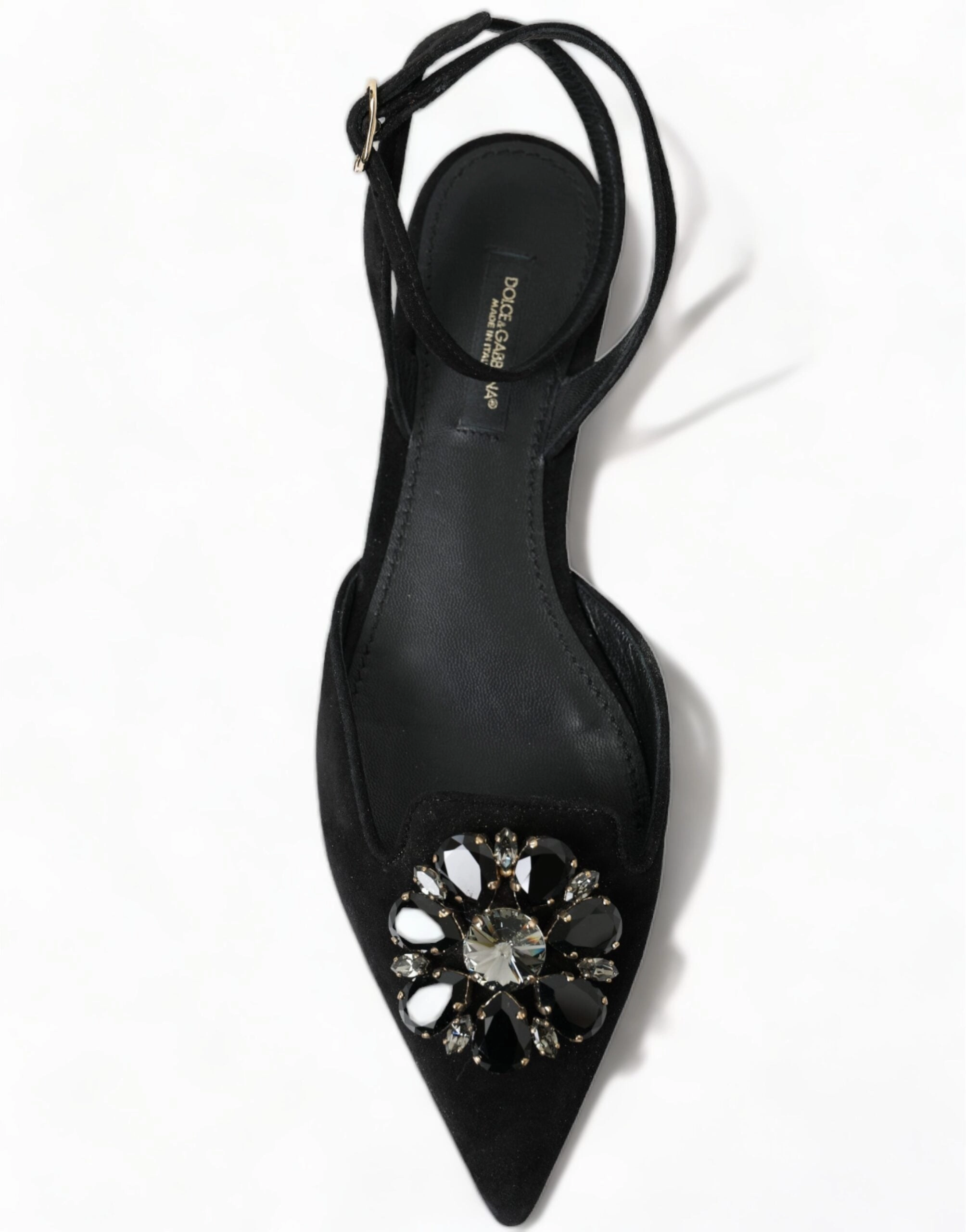 Safety Shoes Flat Feet Dolce & Gabbana Black Leather Crystal Slingback Flats Shoes
