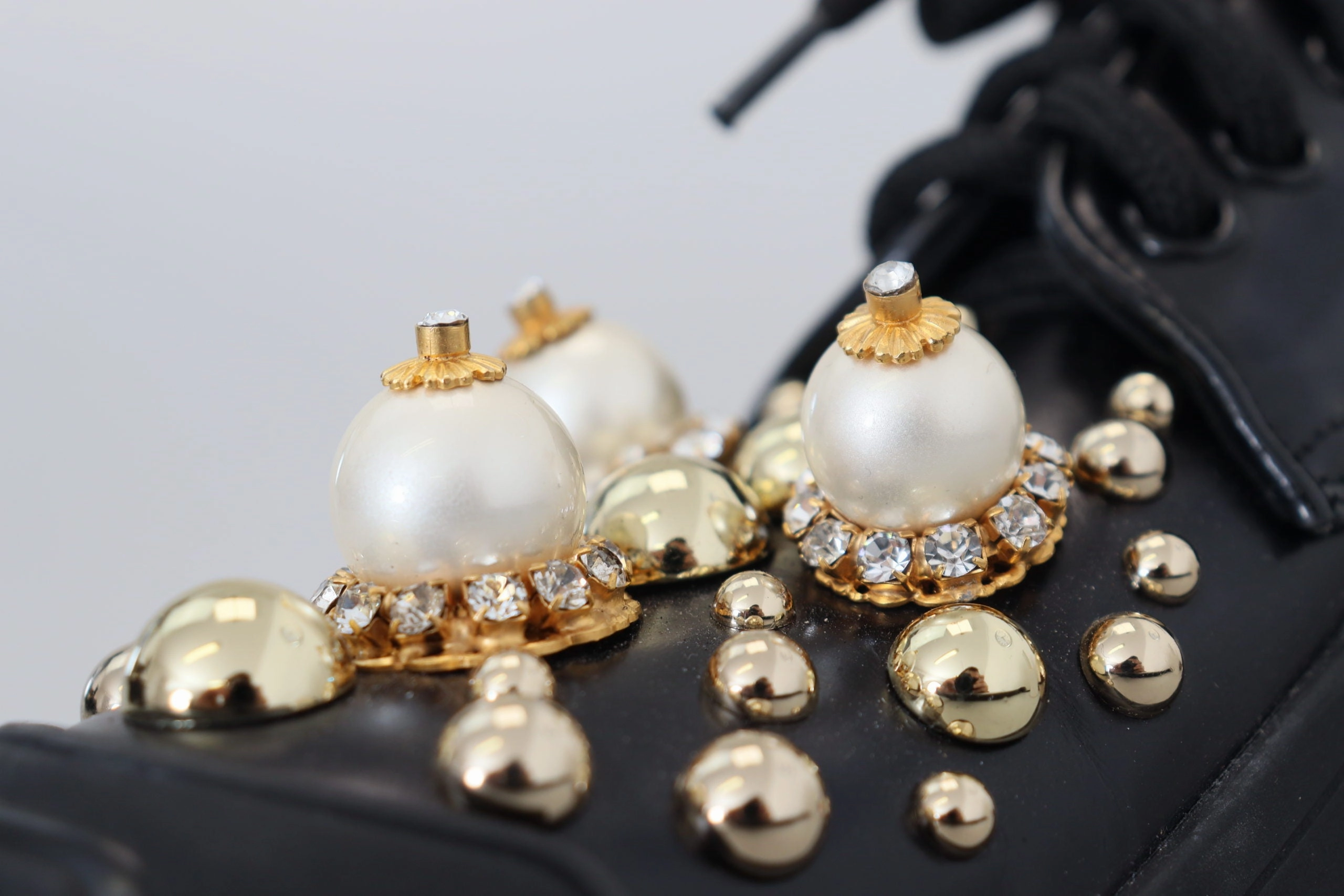 Dolce & Gabbana Black Leather Trekking Derby Embellished Shoes Best Gym Shoes Flat Sole