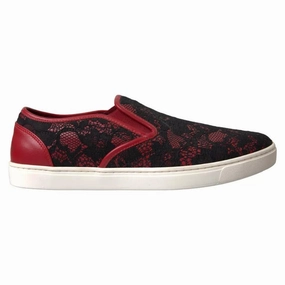 Round Toe Flat Shoes Dolce & Gabbana Black Red Lace Slip On Low Top Sneakers Shoes