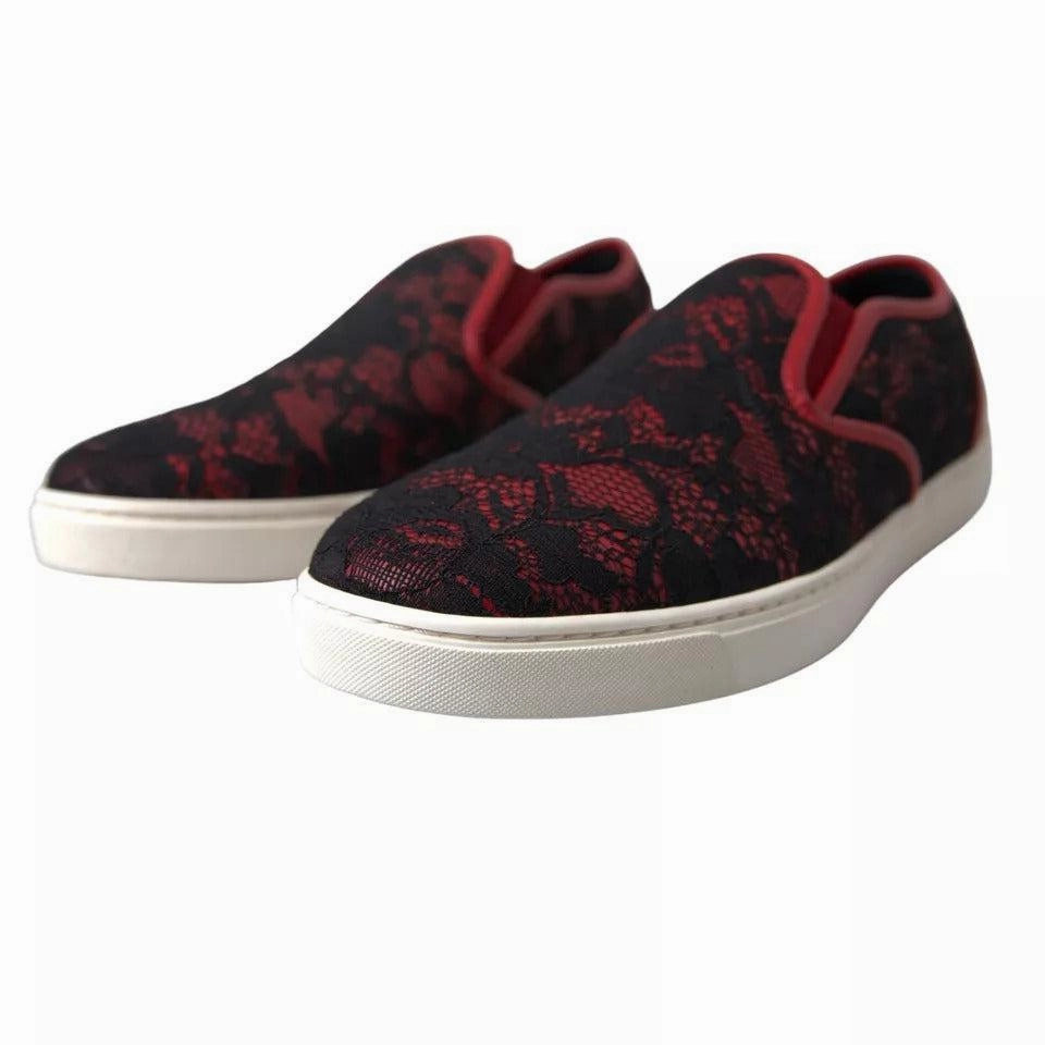 Snake Print Shoes Flats Dolce & Gabbana Black Red Lace Slip On Low Top Sneakers Shoes
