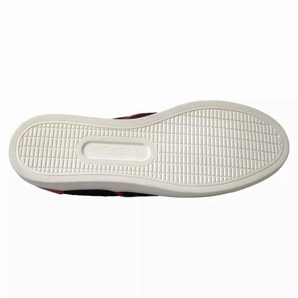 Dolce & Gabbana Black Red Lace Slip On Low Top Sneakers Shoes Wearing Flat Shoes On Leg Day