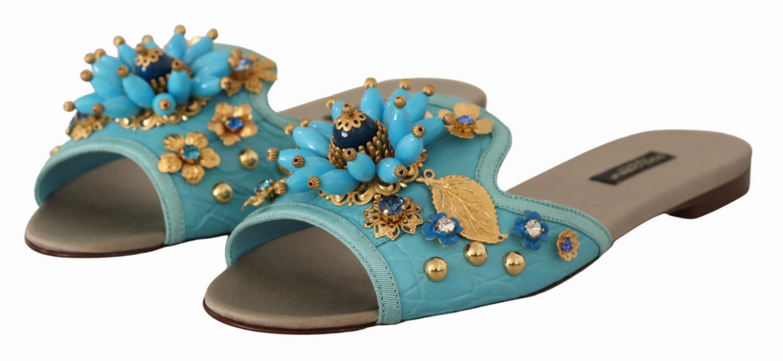 Dolce & Gabbana Blue Crystal Exotic Leather Blue Crystal Sandals Running Tennis Shoes For Flat Feet