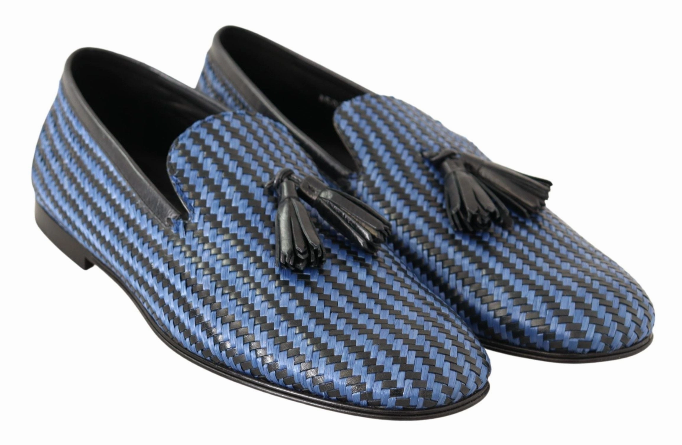 Allen Edmond Loafers Dolce & Gabbana Blue Woven Leather Tassel Loafers Shoes