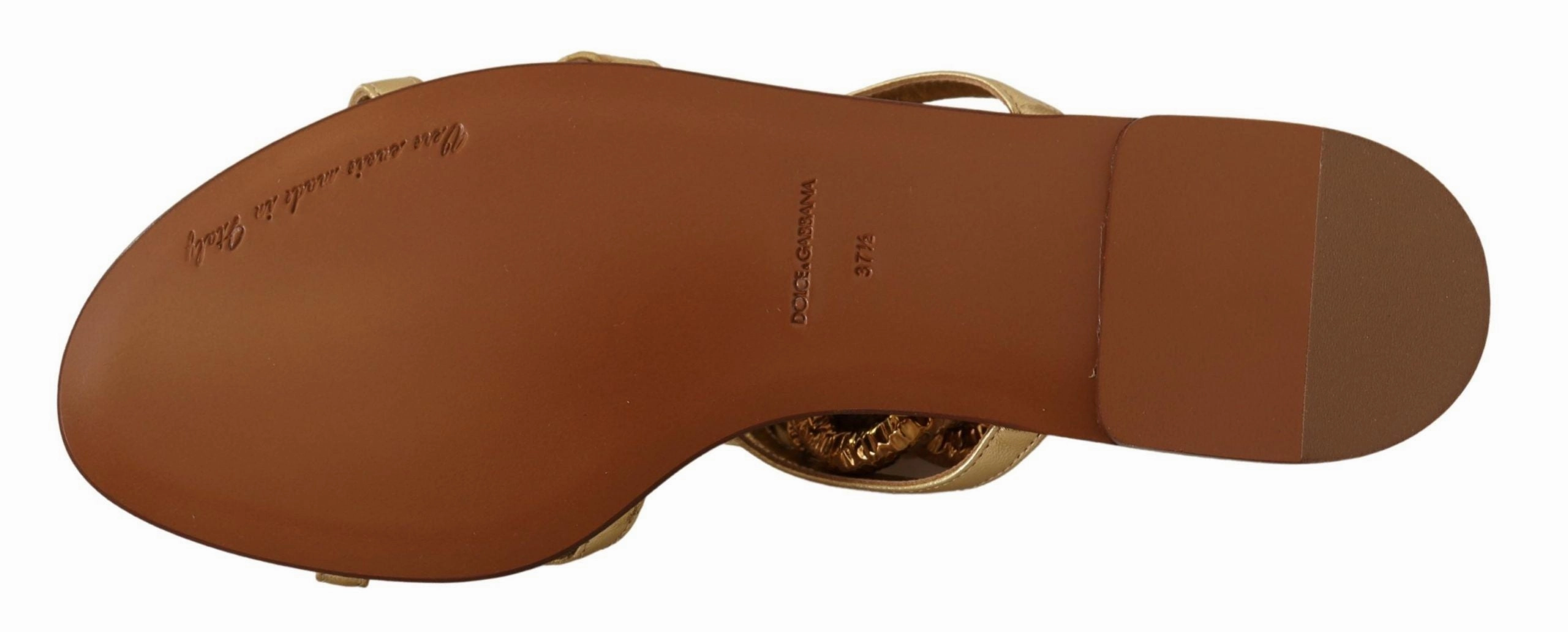Dolce & Gabbana Gold Leather Devotion Flats Sandals Insoles Running Shoes