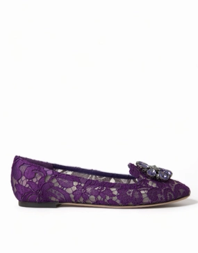 Net Flat Shoes Dolce & Gabbana Purple Vally Taormina Lace Crystals Flats Shoes