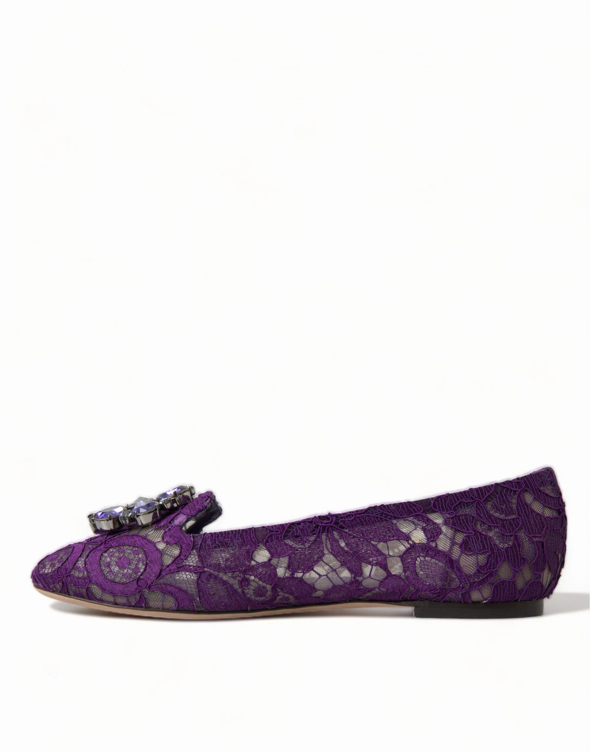 Dolce & Gabbana Purple Vally Taormina Lace Crystals Flats Shoes Point Toe Flat Shoes