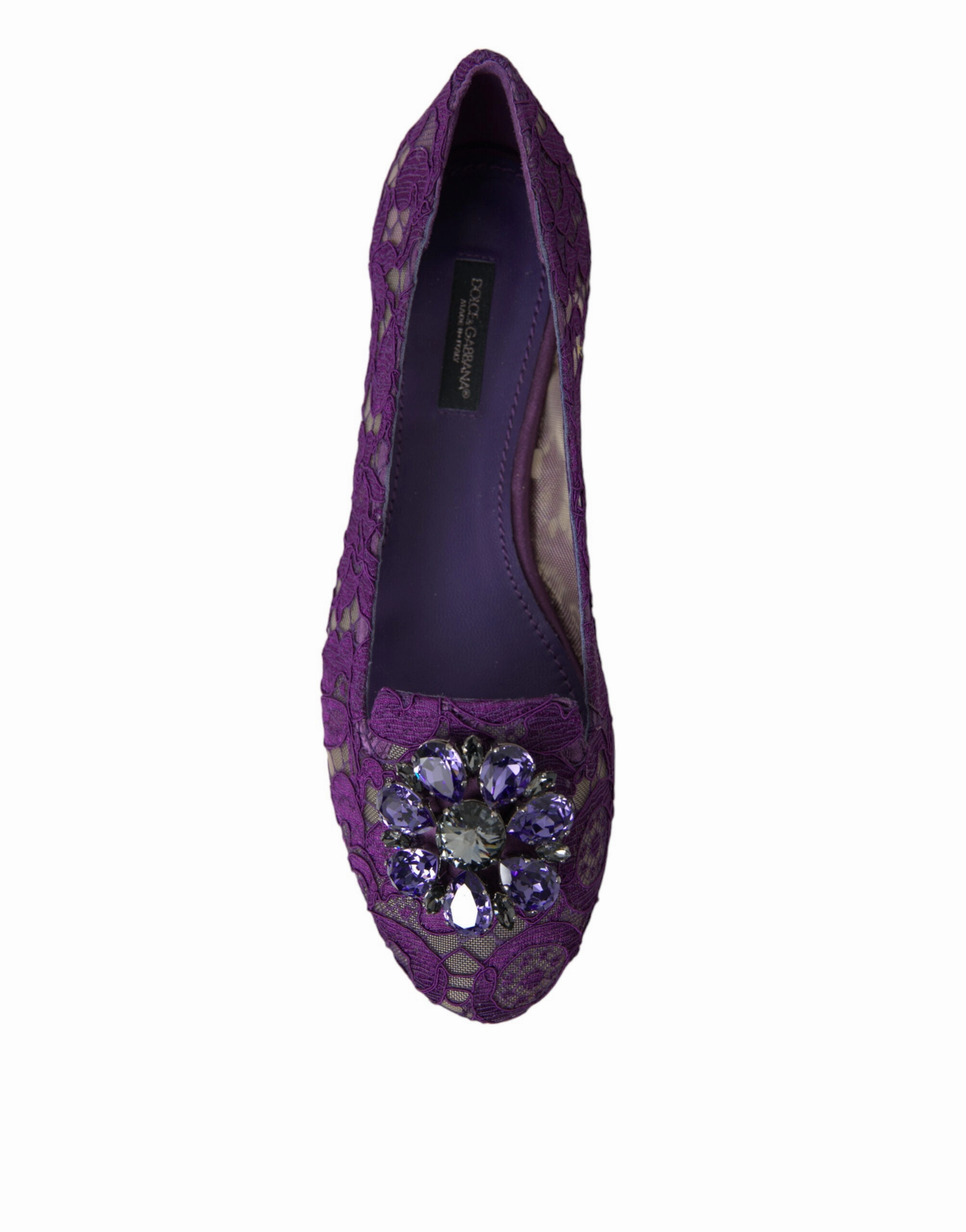 Waffle Racing Flat Moon Shoe Dolce & Gabbana Purple Vally Taormina Lace Crystals Flats Shoes