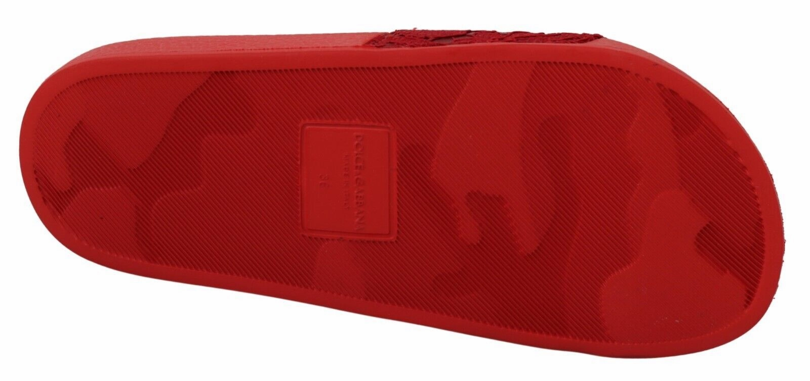 Dolce & Gabbana Red Lace Crystal Sandals Slides Beach Shoes Abella Flat Shoes