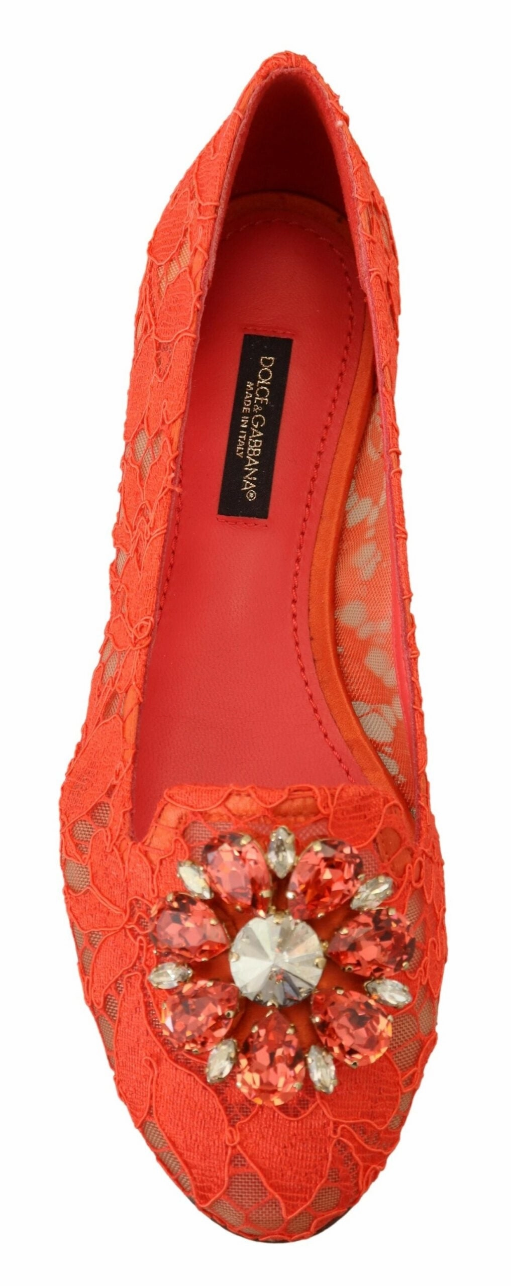 Caged Flat Shoes Dolce & Gabbana Red Taormina Lace Crystals Ballet Flats Shoes