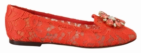 Dolce & Gabbana Red Taormina Lace Crystals Ballet Flats Shoes Flat Shoes Fancy