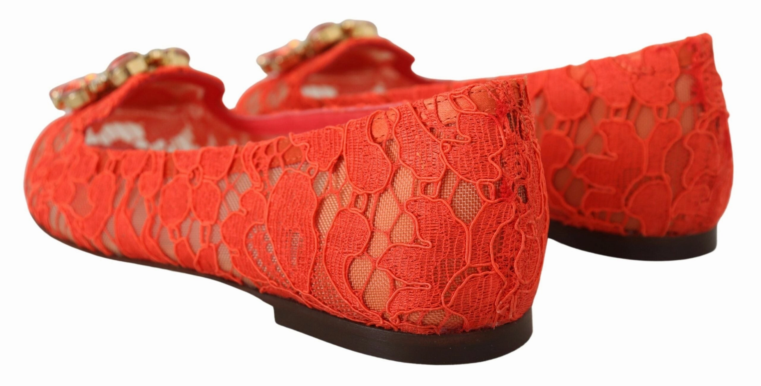Dolce & Gabbana Red Taormina Lace Crystals Ballet Flats Shoes Flat Pointed Ballet Shoes