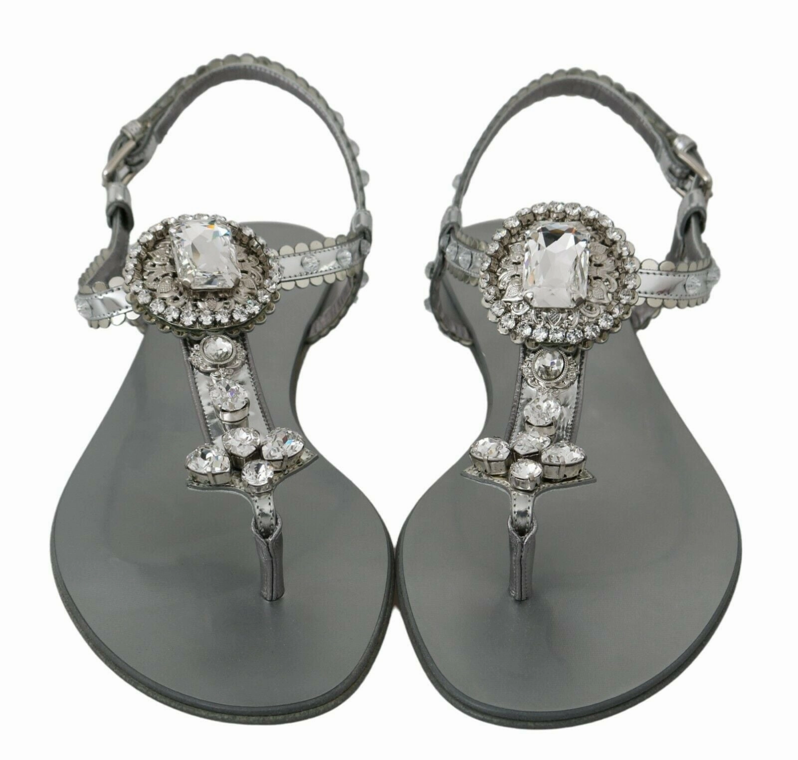 Dolce & Gabbana Silver Crystal Sandals Flip Flops Shoes Overpronation Flat Feet Running Shoes