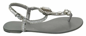 Dolce & Gabbana Silver Crystal Sandals Flip Flops Shoes Flat Trigger Shoe Ar15