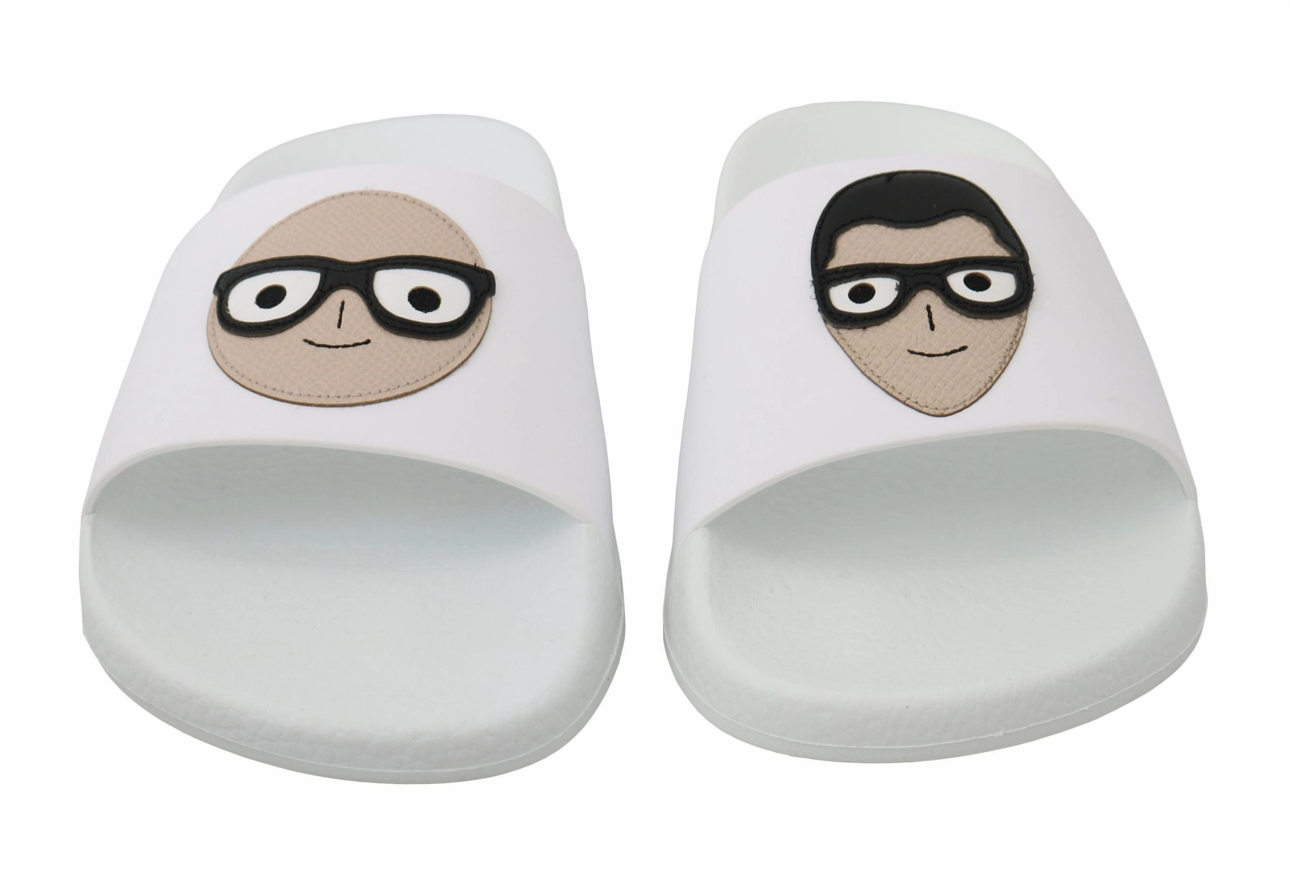 Dolce & Gabbana White Leather #dgfamily Slides Shoes Sandals Baja Flip Flops