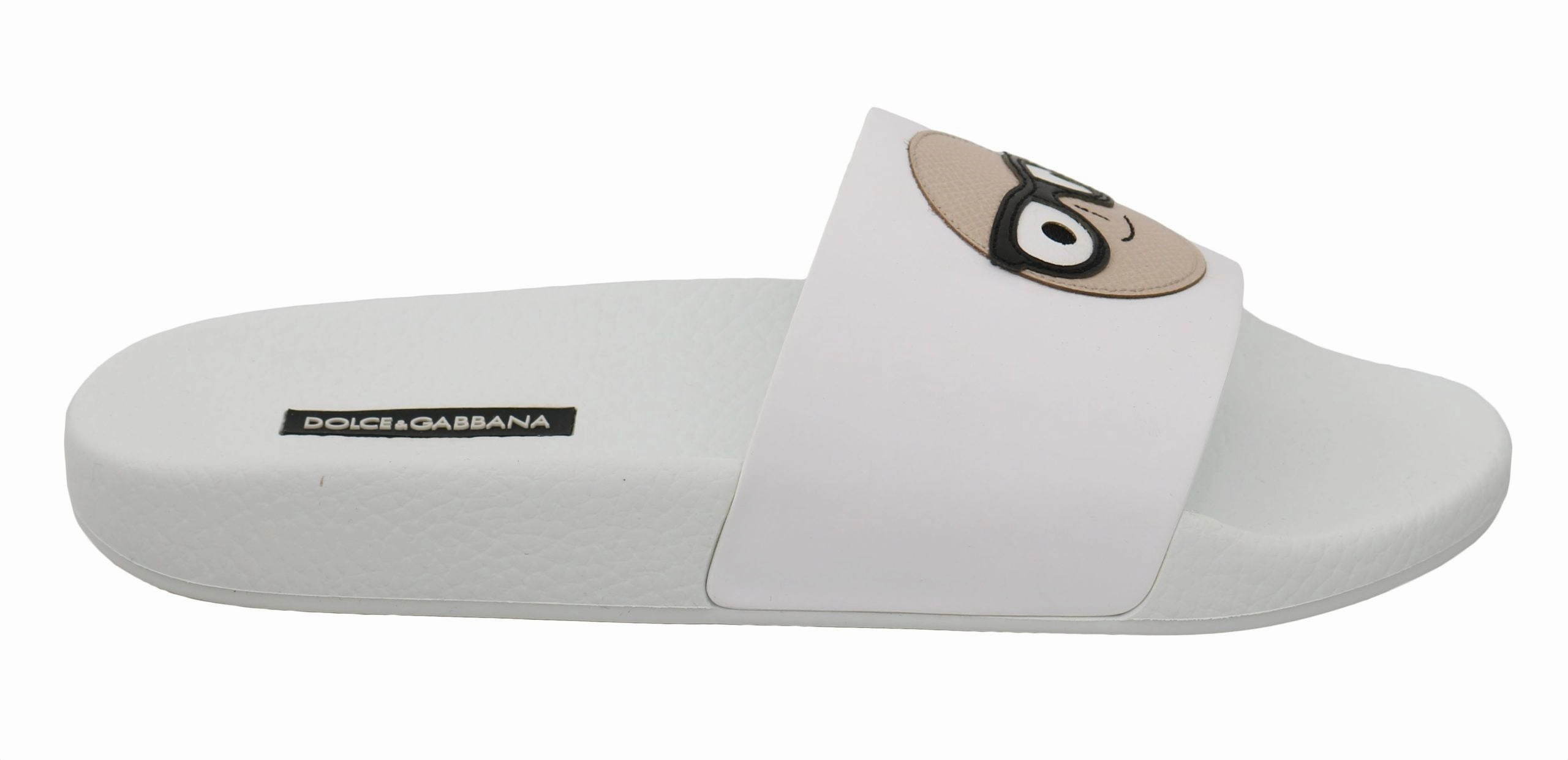 Dolce & Gabbana White Leather #dgfamily Slides Shoes Sandals Pyramid Flip Flops