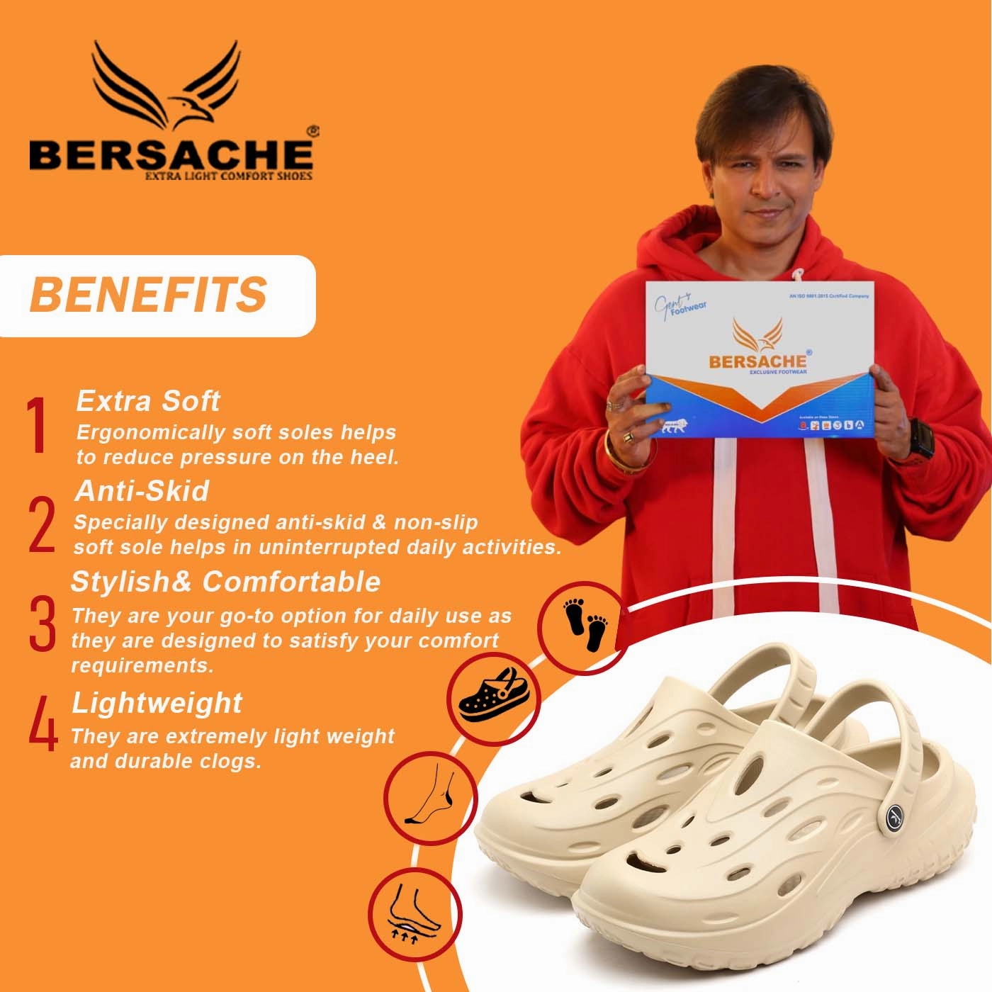 Bersache Extra Soft Classic Casual with  Regular wear with Ultra Soft & Flexibility Technology Clog's for Men's & Boy's (6124- Slippers Clog