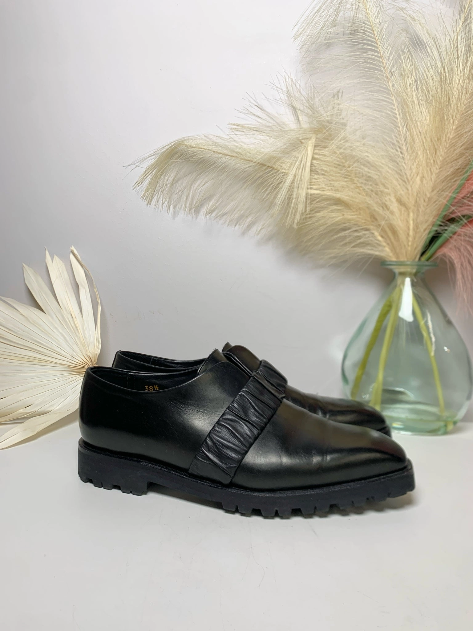 W Shoe Size 38.5 Rupert Sanderson Black Leather Loafers Outfits With Chunky Loafers